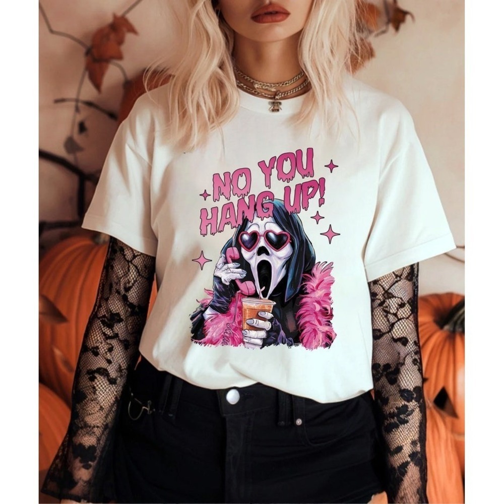 No You Hang Up Retro Halloween Scream Shirt Ghost Face Shirt Horror Movie Shirt